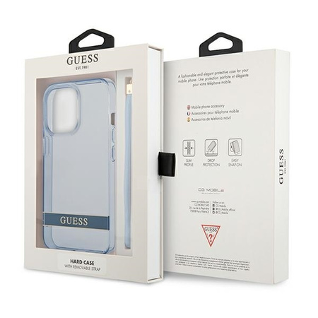 Case IPHONE 13 PRO Guess Hardcase Translucent Stap (GUHCP13LHTSGSB) blue