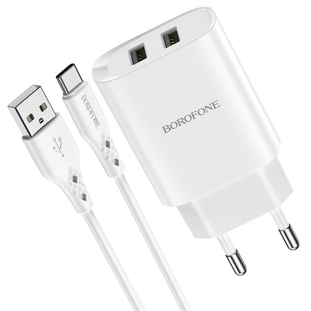 Borofone Ładowarka sieciowa BN2 Super - 2xUSB - 2,1A z kablem USB na Typ C biała