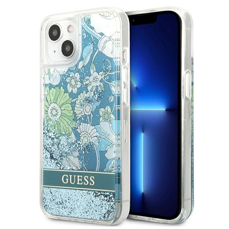 Guess GUHCP13SLFLSN iPhone 13 mini 5,4 &quot;grün / grünes Hardcase Flower Liquid Glitter