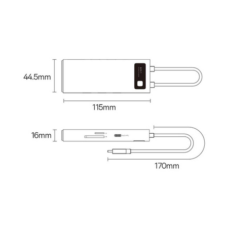 Baseus Metal Gleam Series 6 in 1 HUB Docking Station USB Type C - 3 x USB 3.2 Gen.1 / 1 x Power Delivery / 1 x SD Card Reader / 1 x TF Card Reader Gray (WKWG030213)