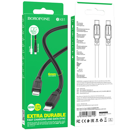 Borofone Kabel BX81 Goodway - Typ C na Typ C - PD 60W 3A 1 metr czarny