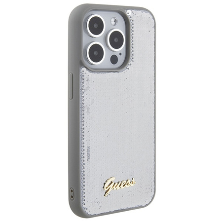 Guess Sequin Script Metal case for iPhone 15 Pro Max - silver