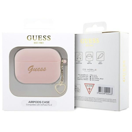 Guess GUAP2LSCHSP AirPods Pro 2 cover pink/pink Silicone Charm Heart Collection