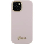 Guess Silikon Script Metal Logo &amp; Frame Hülle für iPhone 15 Pro Max – Rosa