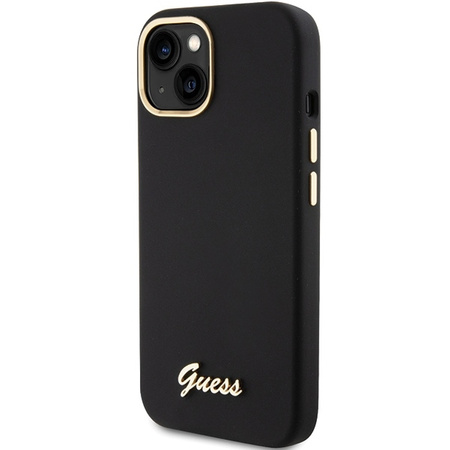 Guess Silicone Script Metal Logo &amp; Frame case for iPhone 15 - black