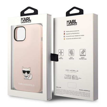 Original Handyhülle IPHONE 14 PLUS Karl Lagerfeld Hardcase Silicone Choupette Body (KLHCP14MSLCTPI) hell-pink