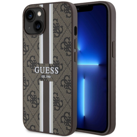 Guess GUHMP14SP4RPSW iPhone 14 6,1&quot; braun/braunes Hardcase 4G bedruckte Streifen MagSafe