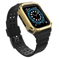 Pasek z etui ochronnym Protect Strap Band do Apple Watch 42 / 44 / 45 mm opaska obudowa pancerna - czarny, złoty