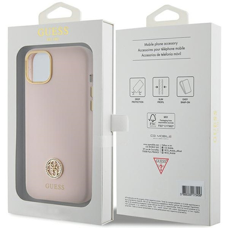 Guess Silicone Logo Strass 4G case for iPhone 15 - light pink