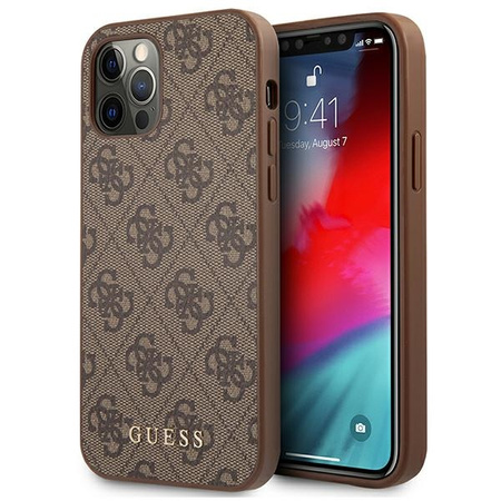 Original Case IPHONE 12 / 12 PRO Guess Hard Case 4G Metal Gold Logo (GUHCP12MG4GFBR) brown