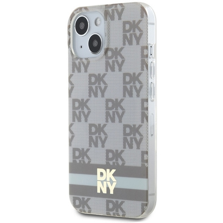 DKNY DKHMP15SHCPTSE iPhone 15 / 14 / 13 6.1" beżowy/beige hardcase IML Checkered Mono Pattern & Printed Stripes MagSafe