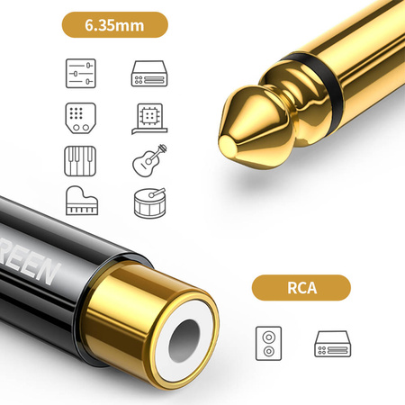 Ugreen przejściówka adapter jack 6,35 mm (męski) na RCA (żeński) złoty (AV169)