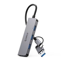 HUB 4-portowy input 2w1: USB-A/USB-C / output: 3x USB-A 2.0 + 1x USB-A 3.0 przewód 0,17M - szary