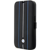 Original Case IPHONE 14 PRO BMW Bookcase Leather Stamp Blue Lines (BMBKP14L22RVSK) black