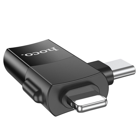 HOCO adapter OTG Typ C (męski) / Lightning (męski) do USB A (żeński) 2w1 UA17 czarny