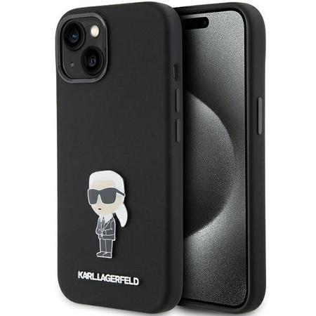 Karl Lagerfeld Silikon Ikonik Metal Pin Hülle für iPhone 15 – Schwarz