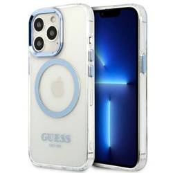 Original Case IPHONE 13 PRO Guess Hard Case Metal Outline Magsafe (GUHMP13LHTRMB) blue