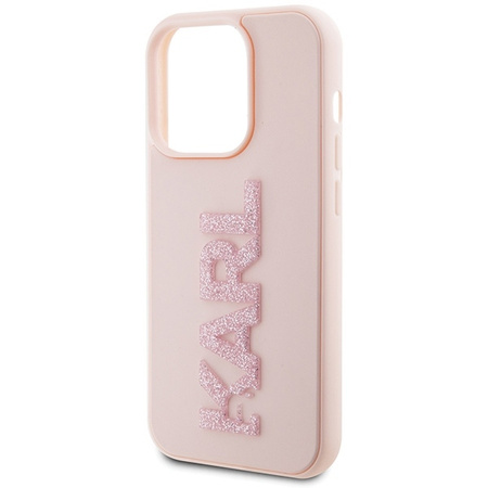 Karl Lagerfeld 3D Rubber Glitter Logo case for iPhone 15 Pro - pink