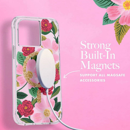 Rifle Paper Clear MagSafe - Etui iPhone 14 zdobione złotem (Rose Garden)