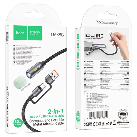 HOCO kabel USB A / Typ C do LED light UA38C czarny