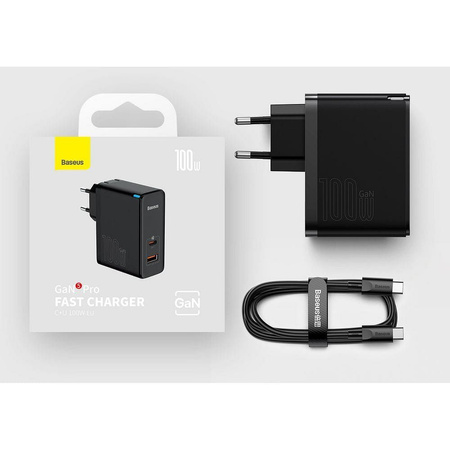 Baseus GaN5 Pro Fast Universal GaN USB Ladegerät Typ C / USB 100W PD3.0, QC4.0+, AFC weiß (CCGP090201)