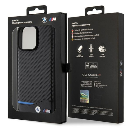 BMW Leder-Carbon-Hülle für iPhone 15 Pro Max – Schwarz