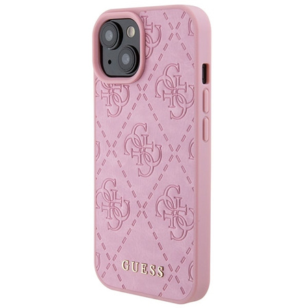 Guess GUHCP15SP4EPMP iPhone 15 6.1&quot; pink/pink hardcase Leather 4G Stamped