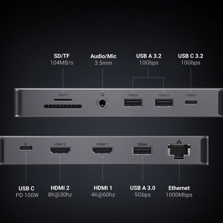 HUB Ugreen CM681 15978 13in1 USB-C - 2x USB-A 3.2 / 2x USB-A 3.0 / USB-C 3.2 / 2x HDMI / DisplayPort / RJ45 / SD and TF / AUX / USB-C PD