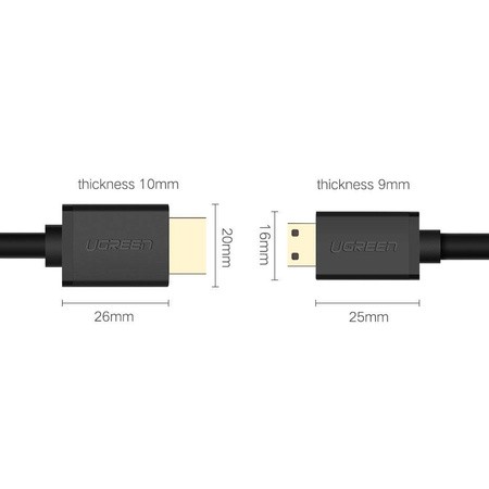 Ugreen kabel przewód HDMI - mini HDMI 19 pin 2.0v 4K 60Hz 30AWG 1,5m czarny (11167)