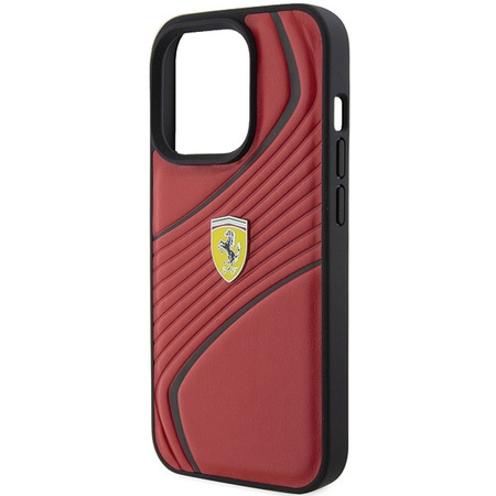 Ferrari Twist Metal Logo case for iPhone 15 Pro - red