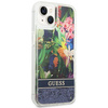 Case IPHONE 14 Guess Hardcase Flower Liquid Glitter blue