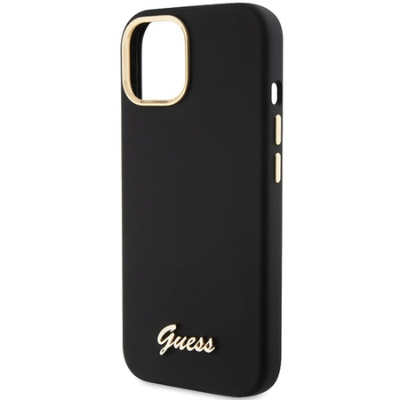 Guess Silicone Script Metal Logo &amp; Frame case for iPhone 15 - black