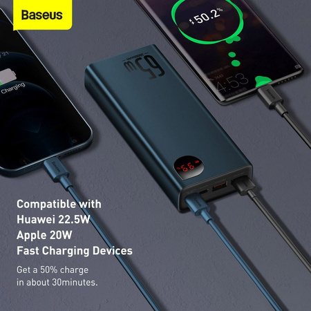 Baseus Adaman power bank 2x USB / 1x USB Typ C / 1x micro USB 20000mAh 65W Quick Charge 4.0 Power Delivery niebieski (PPIMDA-D03)