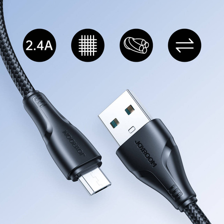 Joyroom USB-Kabel - Micro-USB 2.4A Surpass-Serie für schnelles Aufladen und Datenübertragung 0,25 m schwarz (S-UM018A11)