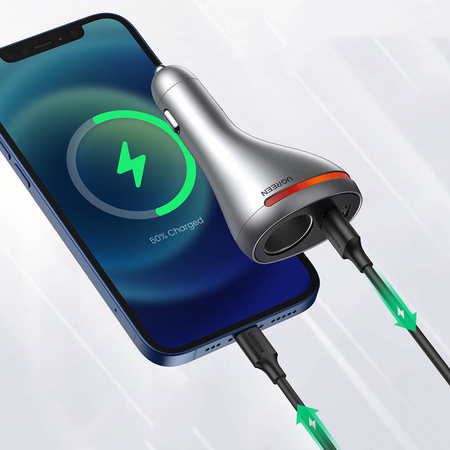 Ugreen USB Type C / USB QC PD 24W car charger with 12V cigarette lighter socket silver (CD204)