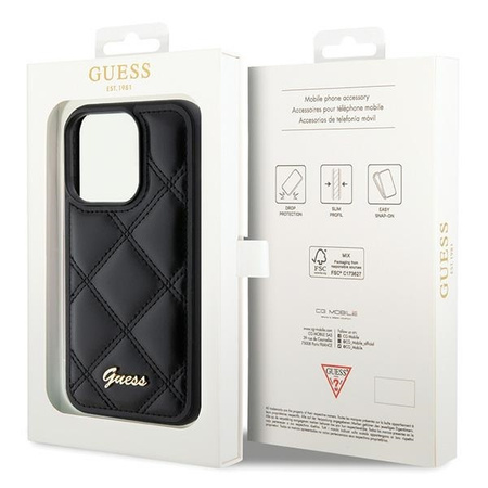 Guess nakładka do iPhone 15 Pro 6,1" GUHCP15LPSQSQSK czarna HC PU Quilted Metal Logo