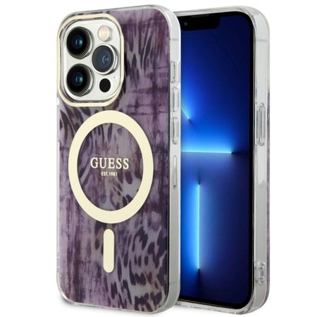 Guess GUHMP14LHLEOPWP iPhone 14 Pro 6.1" pink/pink hardcase Leopard MagSafe