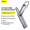 Baseus Metal Gleam 5w1 wielofunkcyjny HUB USB Typ C - USB Typ C Power Delivery 100 W / HDMI 4K 30 Hz / 3x USB 3.2 Gen 1 Szary (CAHUB-CX0G)