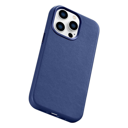 iCarer Case Leather Genuine Leather Case Cover for iPhone 14 Pro Max Blue (WMI14220708-BU) (MagSafe Compatible)