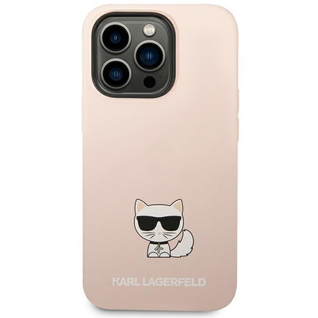 Original Handyhülle IPHONE 14 PRO Karl Lagerfeld Hardcase Silicone Choupette Body hell-pink