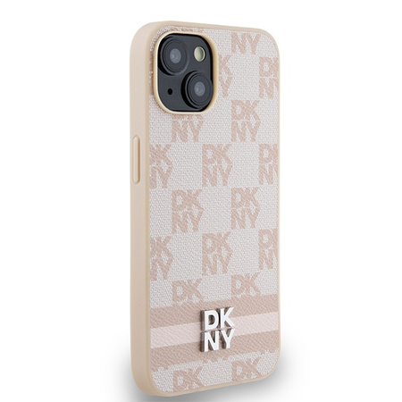 DKNY DKHCP14SPCPTSSP iPhone 14 / 15 / 13 6.1" różowy/pink hardcase Leather Checkered Mono Pattern & Printed Stripes