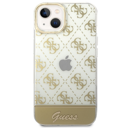 Original Handyhülle IPHONE 14 PLUS Guess Hardcase 4G Pattern Script gold