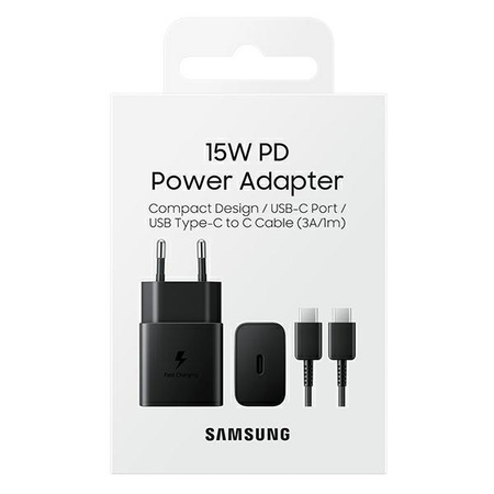 Samsung ładowarka sieciowa USB Typ C 15W PD AFC + kabel USB Typ C czarny (EP-T1510XBEGEU)