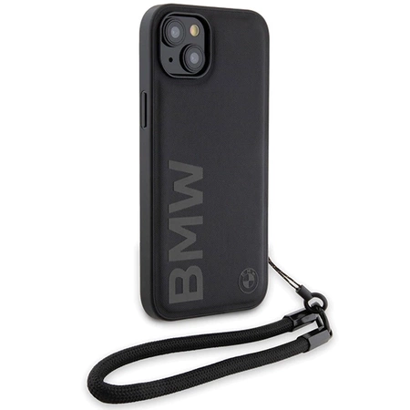 BMW Signature Leder-Wordmark-Cord-Hülle für iPhone 15/14/13 – Schwarz