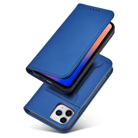 Magnet Card Case etui do iPhone 12 Pro Max pokrowiec portfel na karty kartę podstawka niebieski