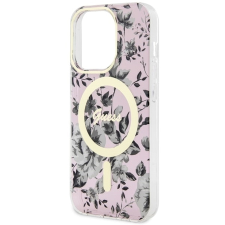 Guess GUHMP14LHCFWSP iPhone 14 Pro 6.1" pink/pink hardcase Flower MagSafe