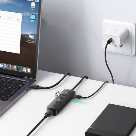 Ugreen 4-in-1 USB HUB - 4x USB Typ A 3.0 PD DC 12V 0,25m schwarz (CM416 10915)