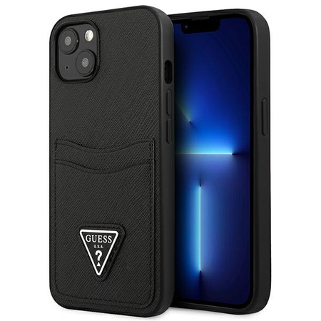 Schutzhülle IPHONE 13 MINI Guess Hardcase Saffianotriangle Logo Cardslot (GUHCP13SPSATPK) schwarz