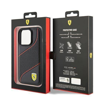 Original Case APPLE IPHONE 15 PRO Ferrari Hardcase Perforated Waves Metal Logo (FEHCP15LPWAK) black