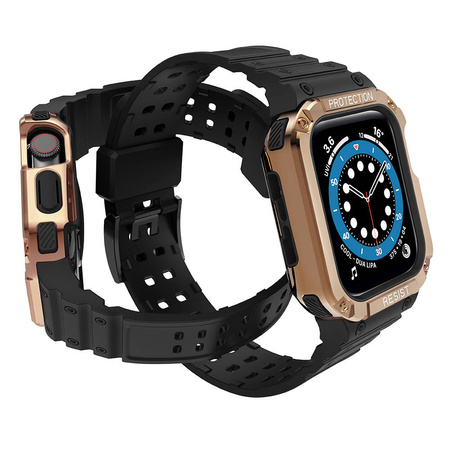 Protect Strap Band opaska z etui do Watch 7 / 6 / 5 / 4 / 3 / 2 / SE (45 / 44 / 42mm) obudowa pancerny pokrowiec na zegarek czarny